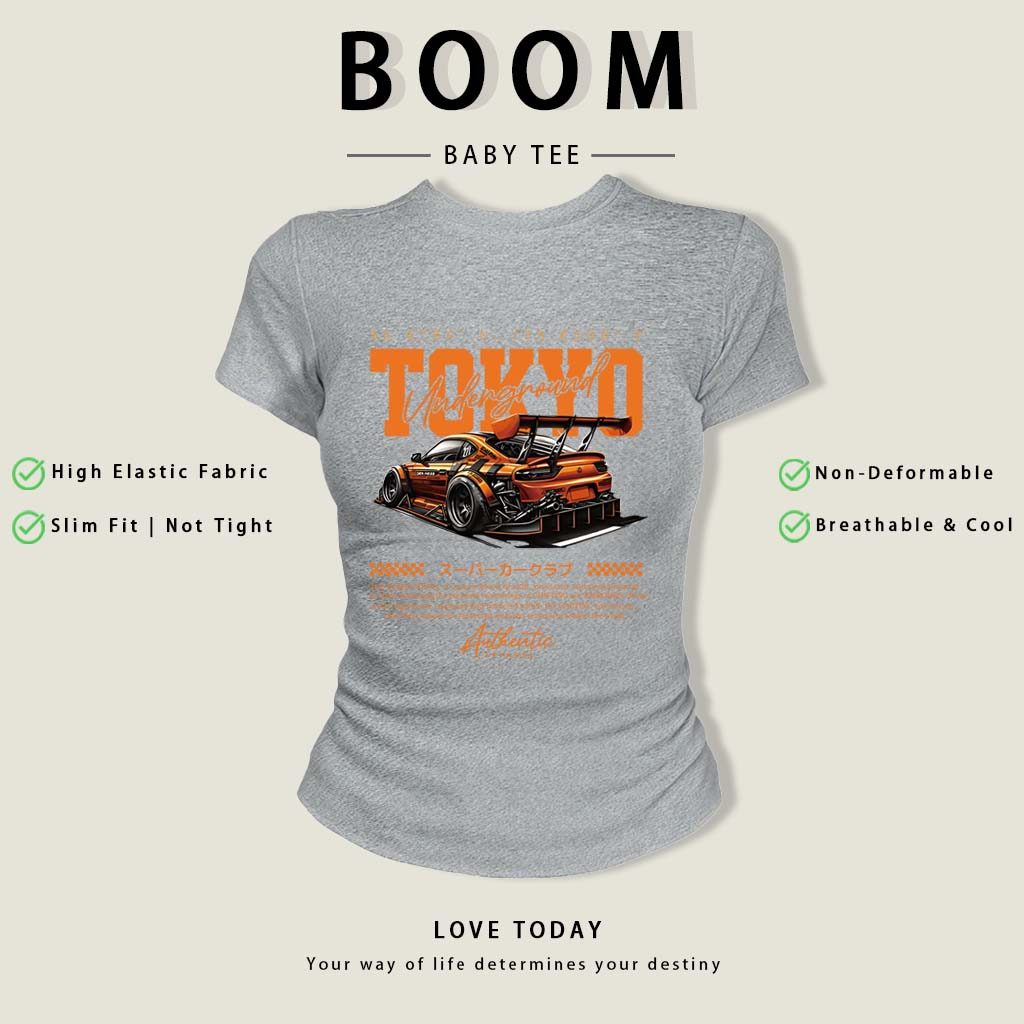 BOOM Áo Baby Tee Nữ Cotton Ôm Body-Áo Thun Ngắn Tay Y2K In Hình PhongCách Mùa Hè, Cổ Tròn Hàng Đầucách hàn quốc phongE34