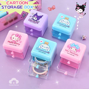 Hộp đựng trang sức, hộp quà tặng học sinh, hộp đựng đồ hai lớp hình hoạt hình Sanrio, hộp đựng đồ để bàn.