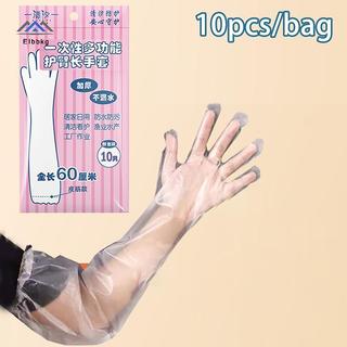 ELBBKG 10 cái/túi găng tay dài dùng một lần PE chống thấm nước, dây rút co giãn cho nhà bếp, vệ sinh gia đình