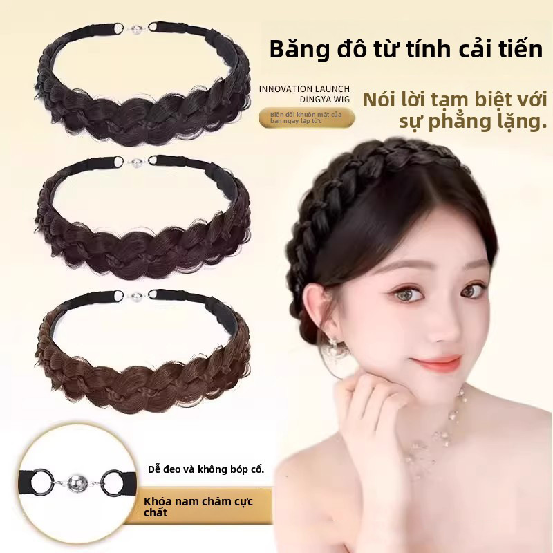 Băng đô từ tính bện,Băng Đô Tóc Giả,Băng đô bện kiểu đuôi cá,Dây Đội Đầu & Tóc Nối,Tạo Tháo 1 Giây,Tóc Dày Tự Nhiên