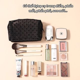 Túi Lưới Đựng Mỹ Phẩm Du Lịch Trong Suốt Chống Nước, Túi Đựng Đồ Trang Điểm Chấm Bi Dễ Thương