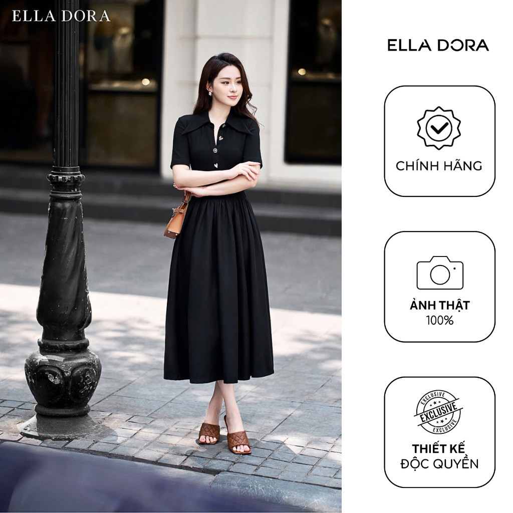 Đầm sơ mi nữ ELLA DORA thiết kế 4 cúc đồng form ôm dáng dài thanh lịch công sở đi làm dạo phố [D249]
