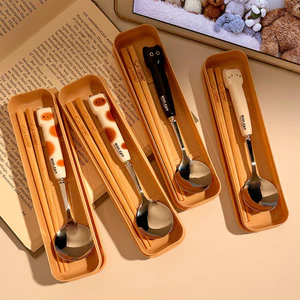Có Thể Mặt Vuông Mèo Đũa Thìa Gói Học Sinh Trẻ Em Một Thực Phẩm Di Động Muỗng Takeaway Đũa Hộp Bảo Quản 26.4.24