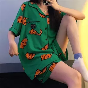 Bộ Đồ Ngủ Nữ Mùa Hè ins Ngọt Ngào Dễ Thương Nhỏ Hoạt Hình Thường Ngày Áo Cardigan Tay Ngắn Loungewear Phù Hợp Với Hợp Thời Trang