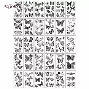 AqToCna - 30 tờ hình xăm tạm thời họa tiết 3D hoa bướm và tiếng Anh, kích thước nhỏ cho cánh tay, vai và cổ tay