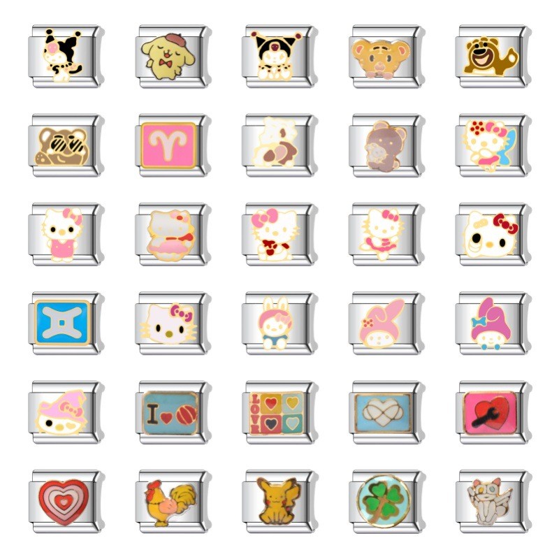 Vòng tay mô-đul Ý DIY họa tiết Hello Kitty, làm từ thép không gỉ