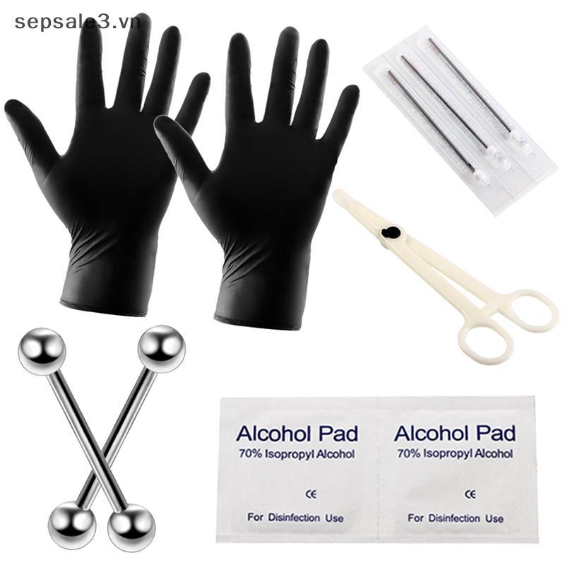 Dụng cụ xỏ khuyên cơ thể bao gồm kim cho bụng, lưỡi, lông mày và mũi - Set Sale!