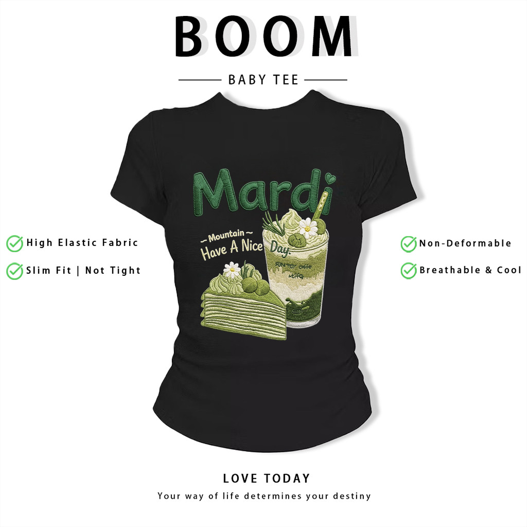BOOM Áo Baby Tee Nữ Cotton Ôm Body-Áo Thun Ngắn Tay Y2K In Hình PhongCách Mùa Hè, Cổ Tròn Hàng Đầucách hàn quốc phongA36