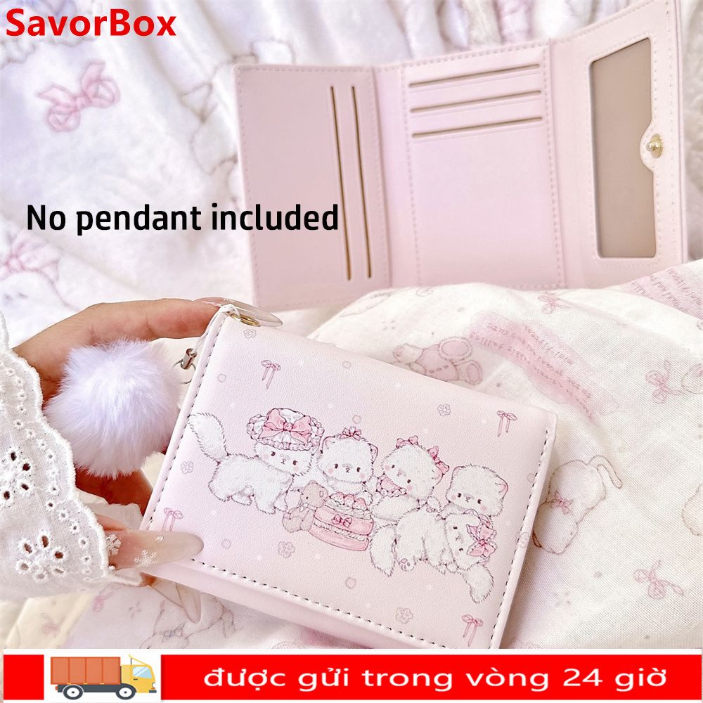 Ví Ngắn SAVORBOX, Ví Đựng Tiền Xu Đa Năng Có Thể Gập Lại, Da PU Màu Hồng Thời Trang Kawaii Mèo In Thẻ Tín Dụng Nữ Cô Gái Du Lịch