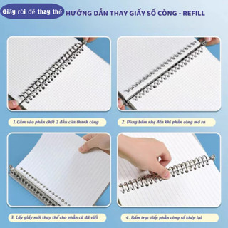 Ruột còng A5/ B5, giấy nạp giấy lót ngang/ ô lưới tiện lợi loại 20 26 30 lỗi tròn cho học sinh