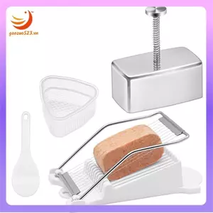 Bộ khuôn Onigiri Khuôn Musubi bằng thép không gỉ có máy thái lát và khuôn cơm hình tam giác và thìa cơm Khuôn ép Musubi