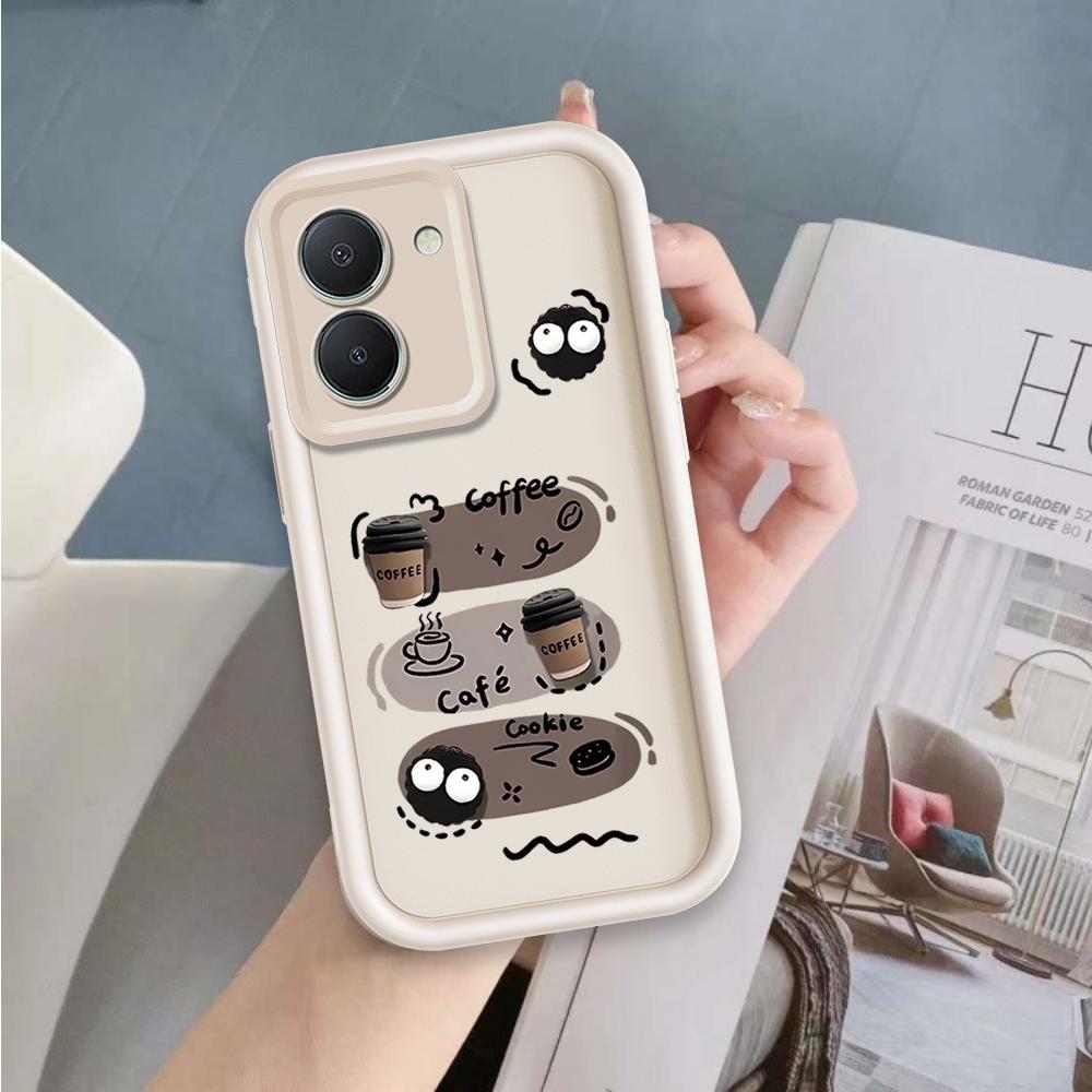 Vỏ Cho VIVO Y03 Y03T Y18 Y18S 4G Y28S Vỏ Điện Thoại Mềm Silicon Hoạt Hình TPU Bóng Than Đen Mắt Thiên Thần Ốp Lưng Chống Sốc