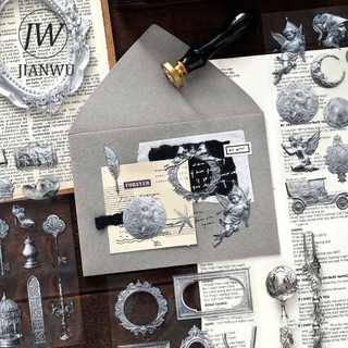 JIANWU Thời Gian Nếp Nhăn Series Vintage Baroque Phong Cảnh Chất Liệu Cắt Dán Thêu Sò PET Miếng Dán Sáng Tạo DIY Tạp Chí Văn Phòng Phẩm