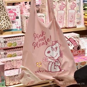 Túi Tote Snoopy Màu Hồng Nữ Dung Tích Lớn Hoạt Hình Dễ Thương Một Vai Sinh Viên Di Động ins Phong Cách Di Động
