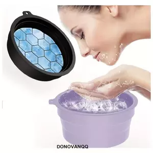 Bát tắm đá mặt có thể gập lại DONOVANQQ, Bát rửa mặt có thể gập lại bằng silicon không chứa BPA, Khay đá tích hợp mềm đa chức năng Chậu rửa làm mát Chăm sóc da