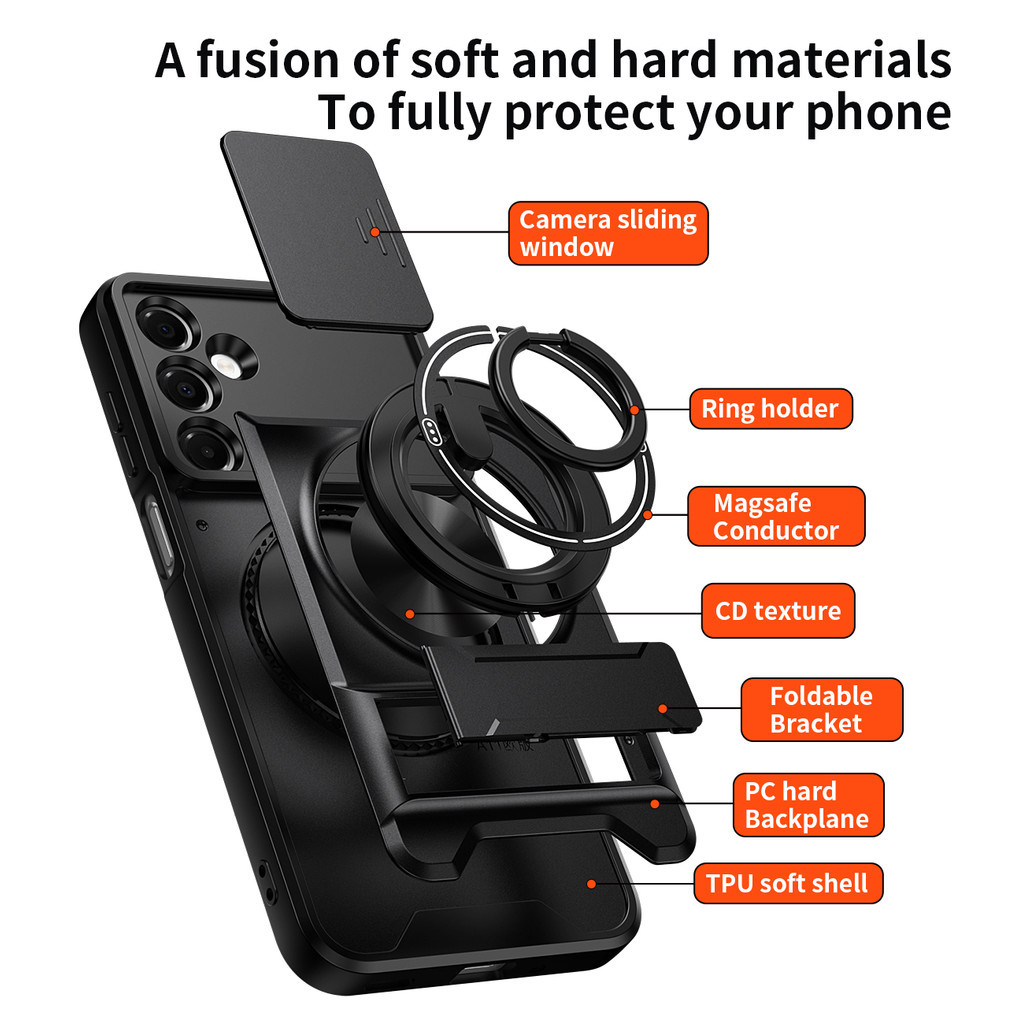 Ốp Điện Thoại Đa Năng Sang Trọng Thích Hợp Cho Samsung Galaxy A17 A16 A15 A12 A34 A56 Dây 360°Giá đỡ vòng có vỏ máy ảnh Vỏ bảo vệ toàn diện chống sốc