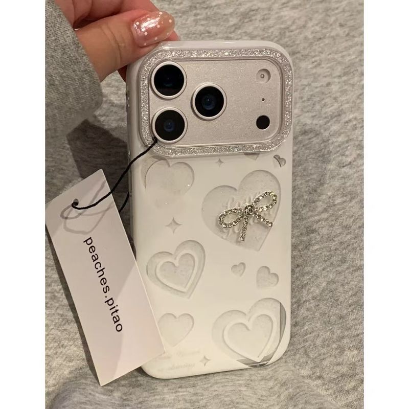 Ins Hollow Double Heart Thích hợp cho Vỏ điện thoại Apple 17Promax / 16pro / 15 / 14 13 / 12 Vỏ lấp lánh 11