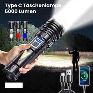 Đèn pin ngoài trời công suất cao, sạc lại được, chống nước, hiển thị dung lượng pin, LED đèn pin tìm kiếm. đèn cảnh báo