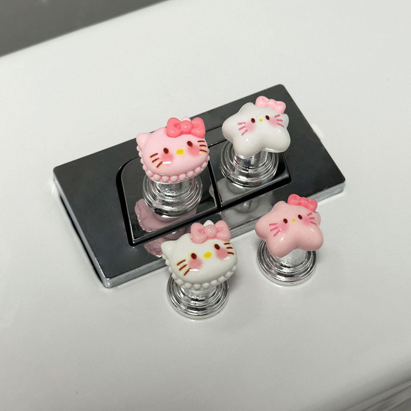 🌤️COD🌤️Máy ép bồn cầu Sanrio Hello Kitty Nút ép bồn cầu Phòng tắm Nút nước Công tắc đẩy Phòng tắm Bảo vệ móng tay Đẹp