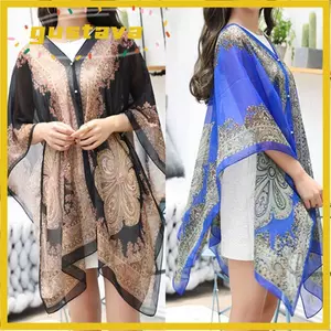 GUSTAVA Beach Cover Up, Khăn choàng voan một kích thước, Đồ bơi cổ chữ V Boho đa chức năng Kaftan Top Nữ