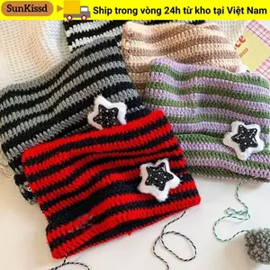 Mũ lưỡi trai hình ngôi sao SUNKISSD, Mũ beanie Y2K sọc Y2K dễ thương, Mũ nữ dệt kim Mũ beanie mùa thu đông