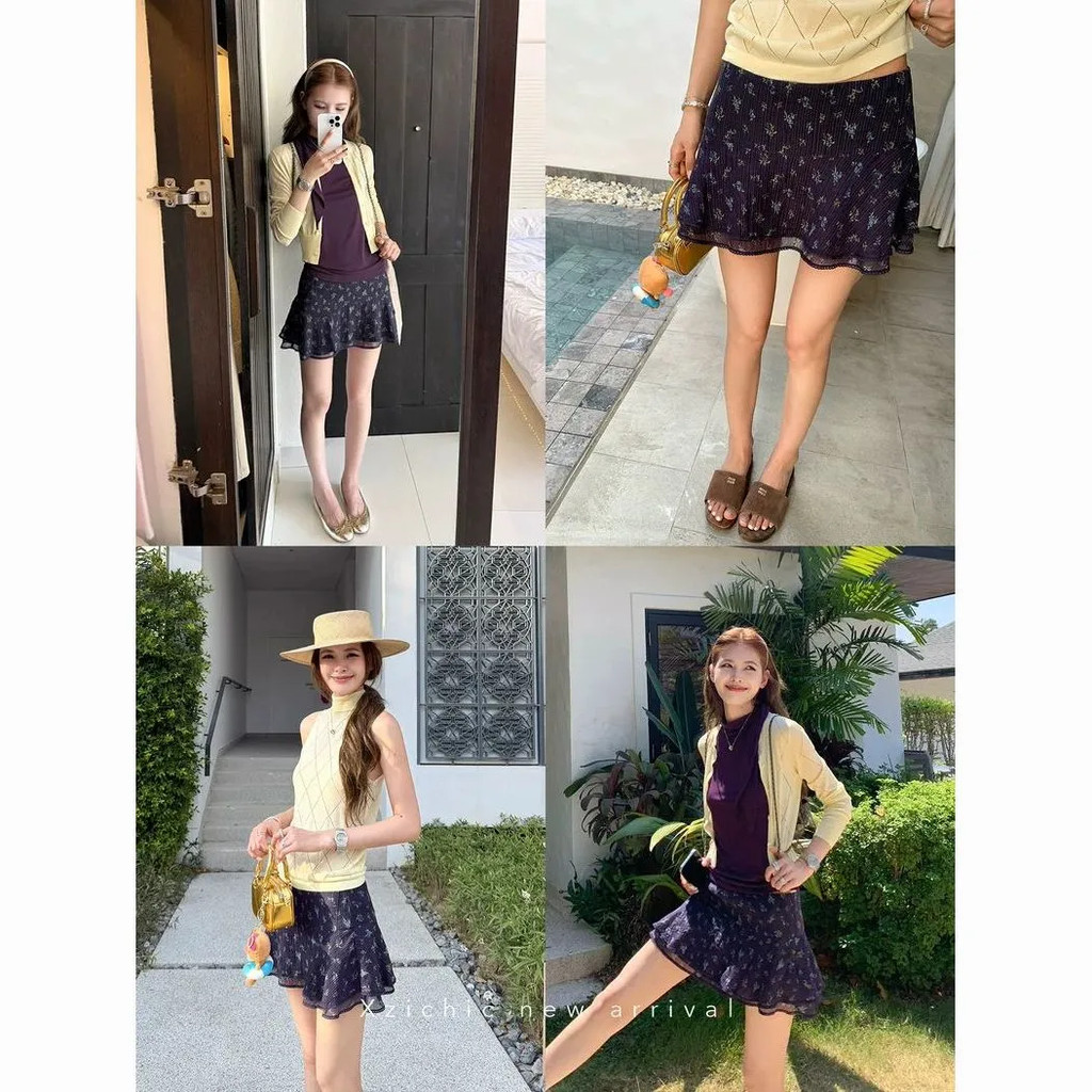 Váy Nữ Ins Phong Cách Ngắn Hoa Hàn Quốc Mới Ghép Ren