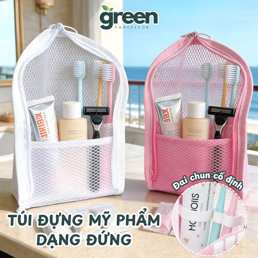 Túi Đựng Cọ Trang Điểm Dạng Đứng, Túi Đựng Mỹ Phẩm Lưới Trong Suốt Có Khóa Kéo Gọn Nhẹ Mang Đi Du Lịch