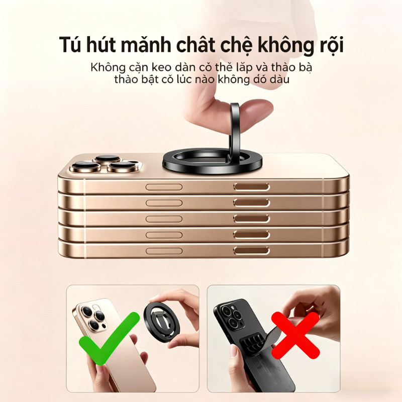 Giá Đỡ Điện Thoại Di Động Xoay 360 Độ,nhẫn nam châm giữ điện thoại, Hợp Kim Nhôm, Điều Chỉnh Ngang Dọc