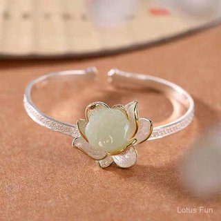 Bộ trang sức kẹp tóc hoa sen mạ vàng Hetian Jade S925 Sterling Silver