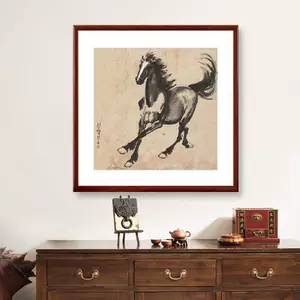 Tranh mực Trung Quốc vẽ tay nguyên chất Xu Beihong Steed Tác phẩm nghệ thuật Tranh thư pháp vuông, Trang trí tường truyền thống Trung Quốc cho lối vào phòng khách Phòng ăn