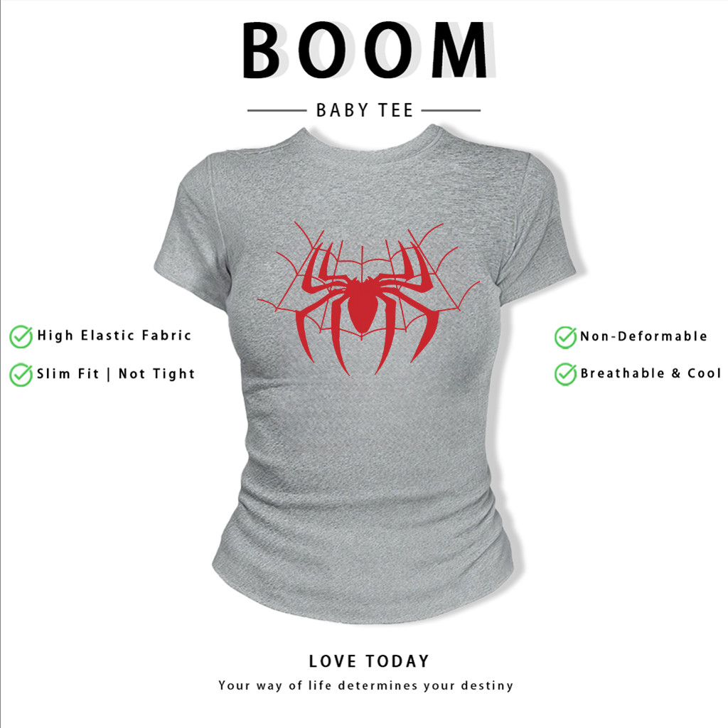 BOOM Áo Baby Tee Nữ Cotton Ôm Body-Áo Thun Ngắn Tay Y2K In Hình PhongCách Mùa Hè, Cổ Tròn Hàng Đầucách hàn quốc phongF17