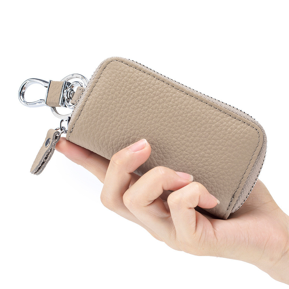 Mới Lớp Đầu Tiên Da Bò Chìa Khóa Xe Da Thật Đa Năng Dây Kéo Hộ Gia Đình Chìa Khóa Bảo Quản