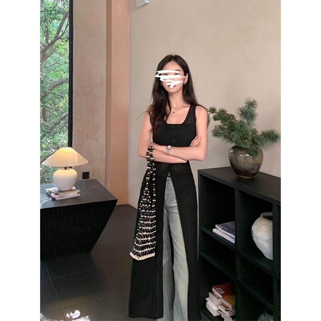 [Thời gian có hạn Seckill] Váy Cardigan dài dệt kim rỗng phong cách nghỉ mát dành cho nữ Mùa hè Phong cách mới nhiều lớp Váy Vest không tay Váy dài