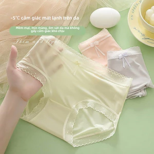Quần lót nữ siêu mỏng, sử dụng vải lụa băng, thiết kế giữa eo, ren thoáng khí.
