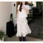 Mùa xuân hè Phong cách mới Phong cách Hàn Quốc Retro Thiết kế xù không đều Váy dài vừa phải Váy chấm bi nữ