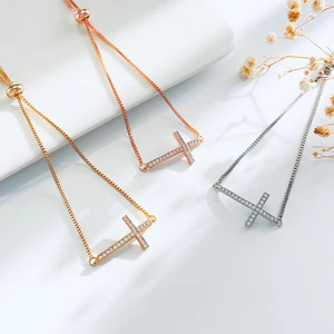 Ins Phong Cách Kim Cương Đính Chữ Thập Vòng Tay Nữ Độc Đáo Sang Trọng Full Kim Cương Kéo Vòng Tay Thời Trang OMQA