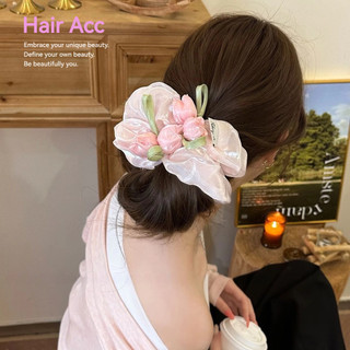 Siêu Cổ Tích Satin Tulip Scrunchy Dây Buộc Tóc Nữ Bầu Không Khí Phù Hợp Với Đầu Lưng Cà Vạt Bóng Đầu Tóc Dây Phụ Kiện Tóc T