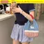 Túi xách CORALTIDE, Túi Tote vải kẻ sọc Denim, Túi đi lại ren ngọt ngào INS