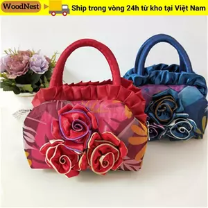 Túi xô mẹ WOODNEST, Túi đựng hoa thêu hoa mẹ, Túi đựng bữa tối phong cách quốc gia dành cho nữ Quà tặng người lớn tuổi