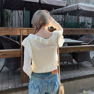 Áo khoác cardigan dệt kim tay dài cho nữ, mỏng, kiểu dáng suông, viền ren, tay lửng kiểu pagoda.