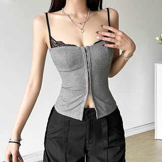 VM-Áo Croptop Hai Dây Phối Ren Gợi Cảm, Áo Hai Dây Cúp Ngực Phối Ren