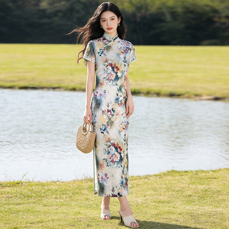 Váy nữ sườn xám plus size phong cách Trung Hoa retro, phù hợp cô gái trẻ trung