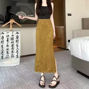 Váy Satin Retro Phong Cách Trung Hoa, Eo Cao và Chia Hông