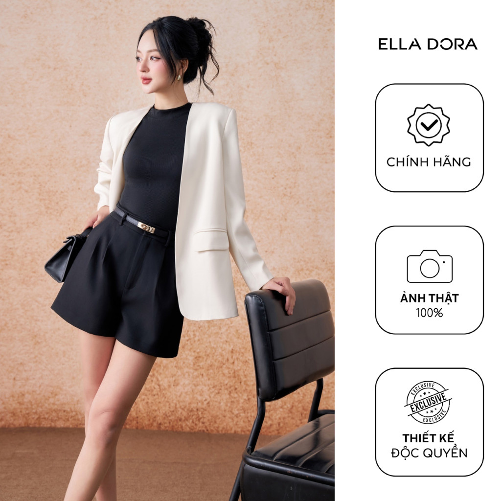 Blazer nữ ELLA DORA thiết kế cổ không ve dáng suông thanh lịch hiện đại 3 màu ĐỎ/ĐEN/BE [V25]