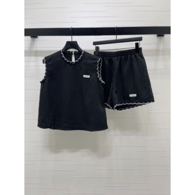 Bộ đồ nữ mới có áo Vest và quần short vải lanh cổ tròn