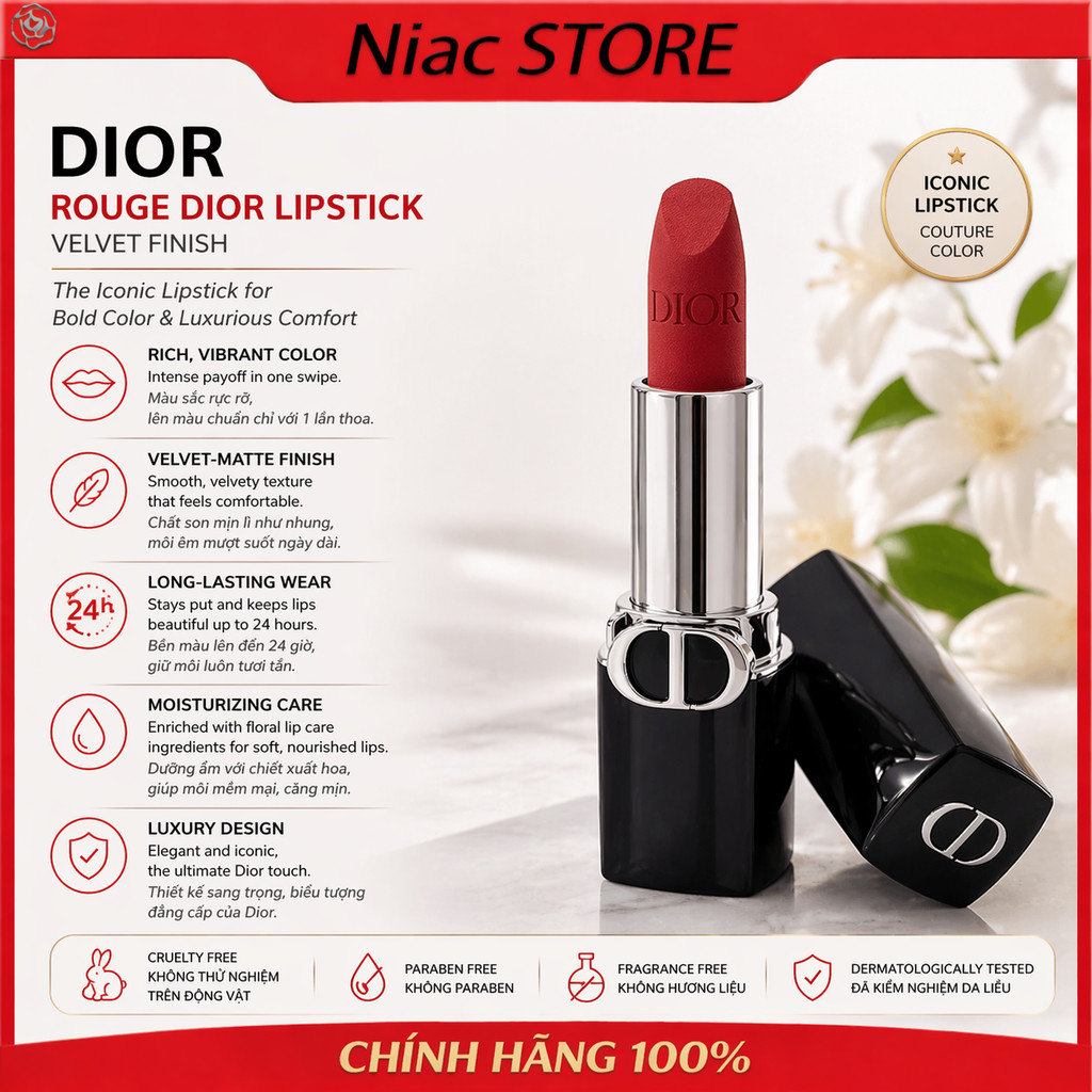 【Chính Hãng】💋 Son 𝔻𝕚𝕠𝕣 𝐕𝐞𝐥𝐯𝐞𝐭 𝐑𝐨𝐮𝐠𝐞 𝐋𝐢𝐩𝐬𝐭𝐢𝐜𝐤 Mẫu Nới 2025 Full Box/Full Size