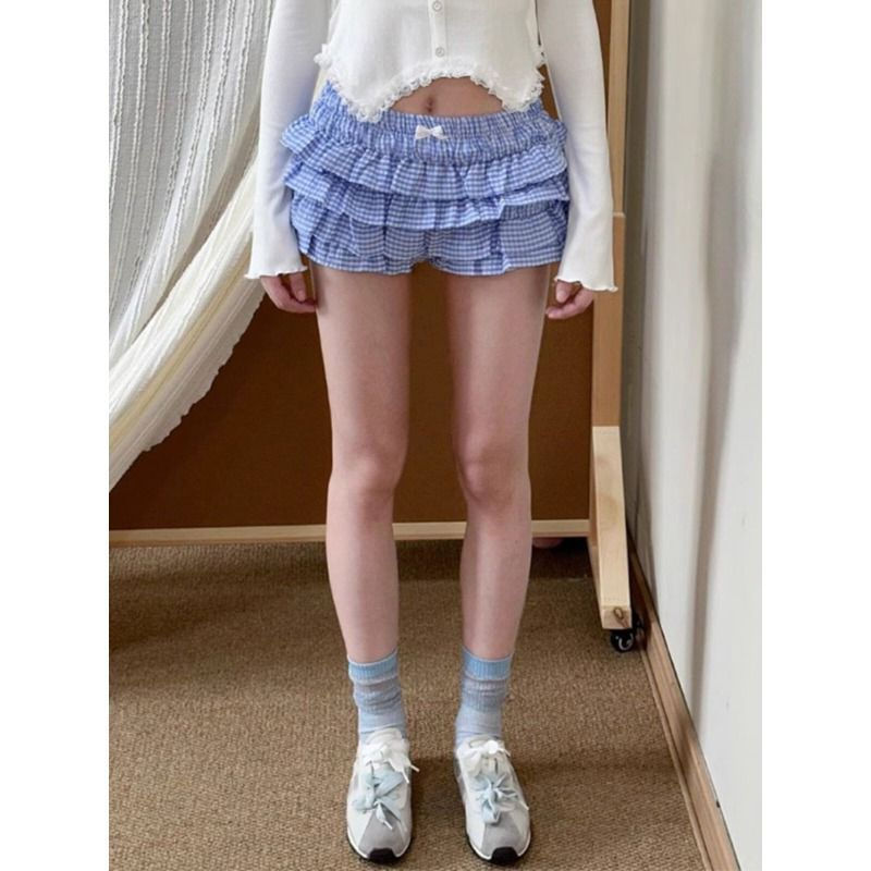 Milyfashion Quần Short Bánh Culottes Mùa Hè Kẻ Sọc Eo Nơ Nhiều Lớp