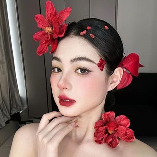1 Bộ Mũ Buộc Tóc Hoa Đỏ Cô Dâu - Phụ Kiện Thời Trang Cho Đám Cưới