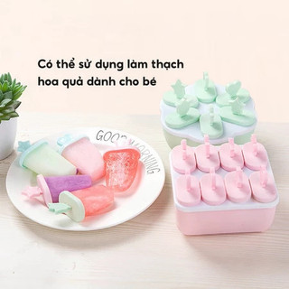 Khuôn Làm Kem 8 Ngăn Nhựa PP An Toàn Sức Khoẻ Khay Làm Kem Que Thạch Hoa Quả Dễ Sử Dụng