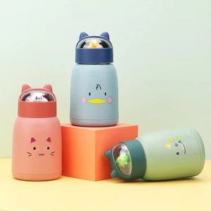 Bình nước giữ nhiệt 360ml nắp thú dễ thương lõi thủy tinh bọc nhựa cách nhiệt ( giao ngẫu nhiên )